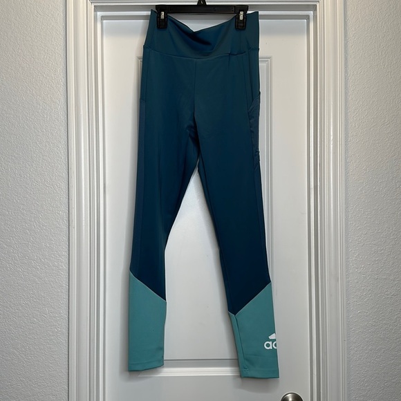 NWT! Adidas 2 tone teal leggings/tights with pocket. Sz Medium - Picture 1 of 6